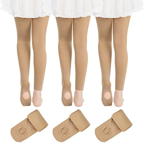 KEREDA 3-Pack Girls Ballet Tights Microfiber Transition Dance Tights 5-8Y Suntan