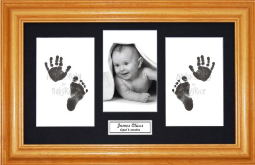 Anika-Baby BabyRice Baby Hand and Footprints Kit Includes Black Inkless Prints/Honey Pine Wooden Frame with Black Mount Display