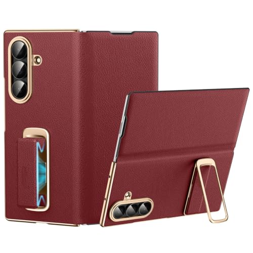 Coque Samsung Galaxy Z Fold 7 en cuir véritable rouge de luxe
