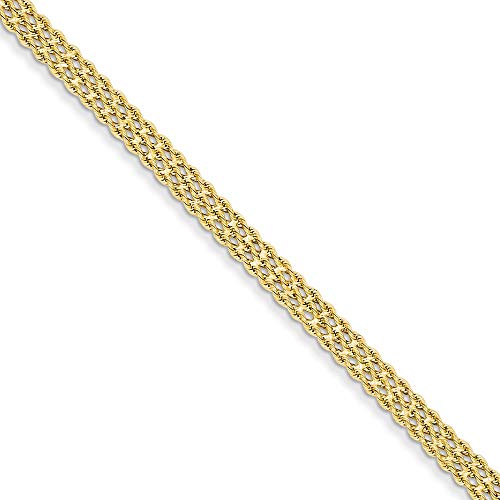 14k Yellow Gold 4.5mm Wide Triple Strand Link Rope Bracelet Chain Multi-str Fine Jewelry For Women Gifts For Her