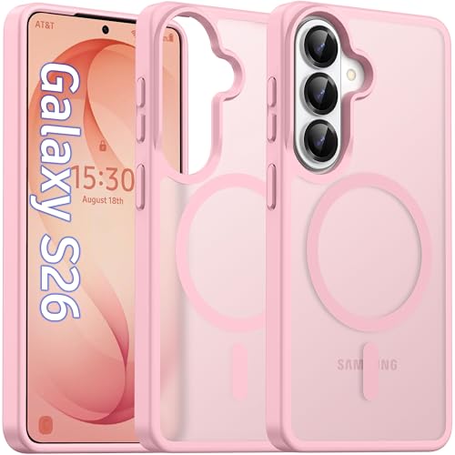 Image of Oterkin Magnetic Samsung Galaxy S26 Case, Light Pink | Matte, Compatible with MagSafe, Frosted Translucent, Shockproof Anti-Scratch Slim Fit, Military Grade Protection