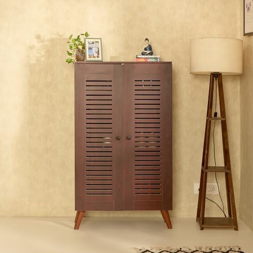Green Soul Zuvio 2 Door 4ft | Engineered Wood Ventilated Shoe Rack | 5 Shelves, 2 Doors | Stores up to 16 Pair of Shoes | 3 Year Warranty | Rosewood |