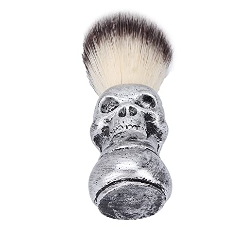 Shaving Brushes For Men, Skeleton Handle Shave Brush, Hair Salon Shave Brush Creative Nylon Hair For Thick Foam and Facial Grooming (Silver skull beard brush)