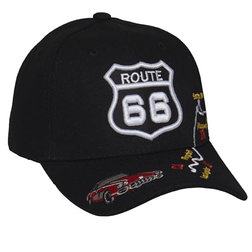 Image of TOP HEADWEAR Route 66 Embroidered Baseball Cap Americana Travel Hat | Mens Womens Historic Highway Inspired Style & Detailed Road Map Embroidery