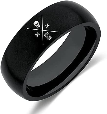 STOIC STORE UK Memento Mori Ring - Stainless Steel Skull Ring For The Practicing Stoic - Black Momento Mori Ring With Minimalist Logo Design, Pinky Ring For Men Women