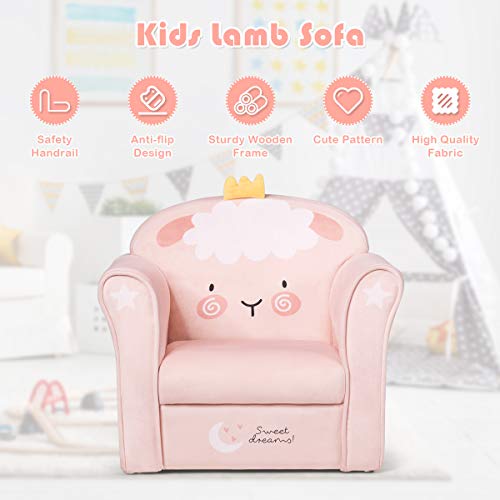 Costzon Kids Sofa, Children Armrest Chair With Pattern, Toddler Furniture W/Sturdy Wood Construction For Boys & Girls, Armrest Couch For Preschool Children, Lightweight Children Sofa Chair (Lamb) #TOP5