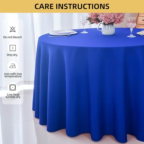 Image of 2-Pack Round 120-inch Royal Blue Table Cloths, Solid Stain and Wrinkle Resistant Circular Tablecloth, Premium Plain Weave Polyester Fabric Table Linen Covers for Hotel, Banquet