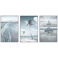 SIGNWIN Framed Canvas Print Wall Art Nautical Ocean and Buffalo Landscapes Animals Wilderness Photography Realism Rustic Scenic Relax/Calm Cool for Living Room, Bedroom, Office - 16