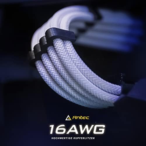 Antec Power Supply Sleeved Cable /24pin ATX /4+4pin EPS /8-pin PCI-E /6pin PCI-E PSU Extension Cable Kit 30cm Length with Combs, White (11.8inch/30cm)