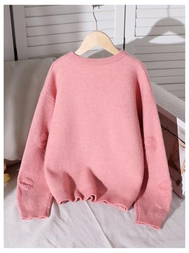 Image of BEAUDRM Girl's Cute Bow Sweater Crew Neck Long Sleeve Drop Shoulder Loose Pullover Tops