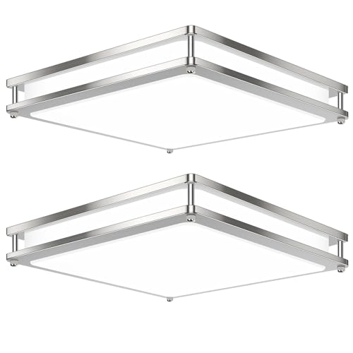 13 Inch Dimmable Square LED Ceiling Lights, 2-Pack 36W Brushed Nickel Flush Mount Light Fixtures, 3200LM Super Bright 2700K-6500K Adjustable Modern Ceiling Lamps for Bedroom Kitchen Bathroom Hallway