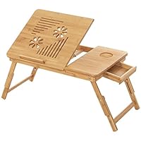 SONGMICS Tavolino Porta Laptop in BambùPieghevole, Vassoio per PC Notebook da Letto Computer Portatile, Tavolino d’Appoggio Inclinabile 55 x 35 x 29 cm LLD002