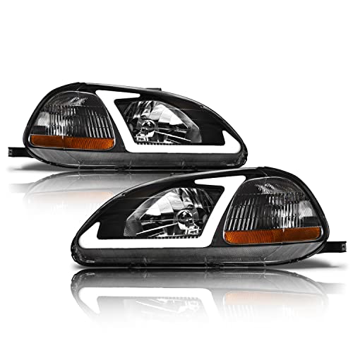 Alpha Owls 8711972 Crystal Headlights With White LED Light Bar - Black Amber Fits 1996-1998 Honda Civic by Alpha Owls - Used condition - US$129.02