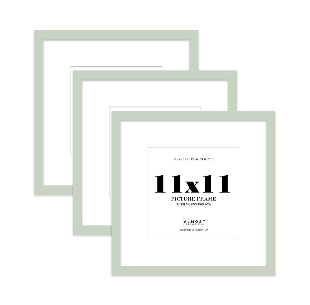 11x11 Mint Green Picture Frame with Mount for 9x9 Photos, Prints - Modern Square Wall Frame, Set of 3