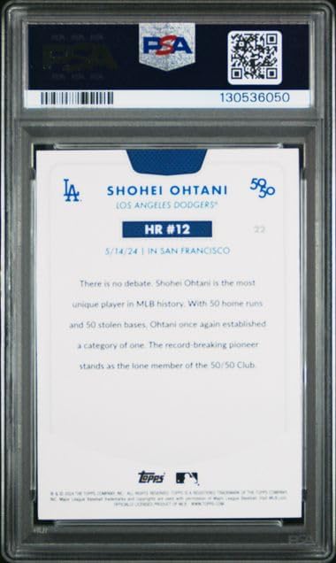 Graded Psa Gem Mint 10 Shohei Ohtani #22 Baseball Card 50/50 Home Run And Stolen Bases Club Dodgers 4 time Mvp Superstar. Celebrate Home Run #12 During His Record Setting Season