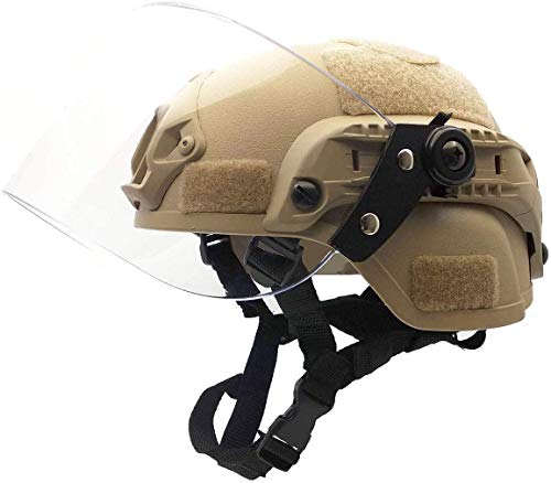 Sryle Fast Protective Helmet with Transparent Sunshade Sliding Goggles and NVG Bracket and Side Rails