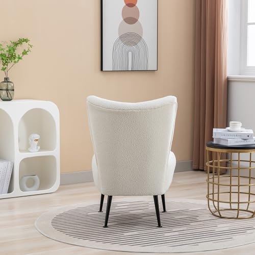 COOLYI Boucle Chairs Armless Accent Chairs for Living Room, Upholstered Side Chairs Slipper Chair, Boucle Accent Chair for Living Room Bedroom Apartment, Beige - Thumbnail 6