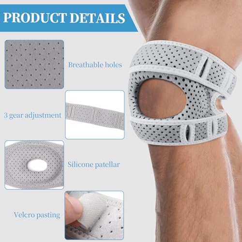 2 Stück Kniebandage Männer Damen,Kniebandage Verstellbare Knieorthesen,Bandage Knie Stabilisierung,Pain Relief Knee Braces,Patella Kniebandages für Sport,Läuferknie,Arthrose,Knieschoner(Grau,L)