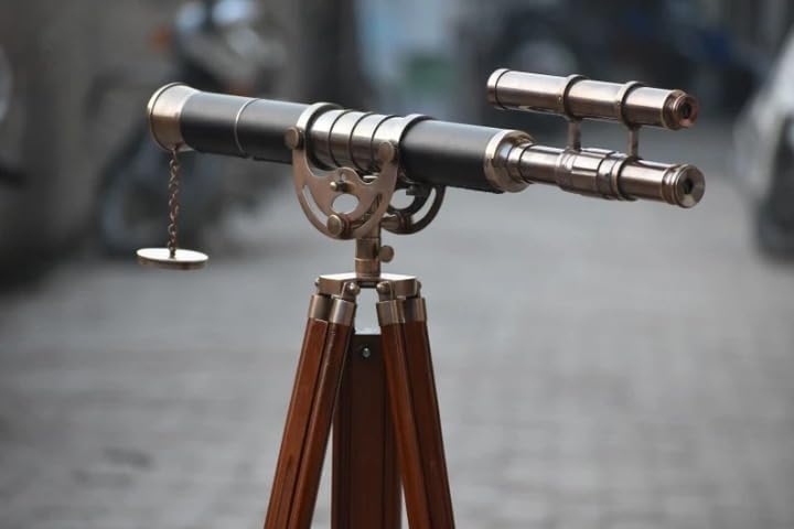 Floor Standing Telescope with Wooden Tripod Stand Working Telescope Adjustable Telescope Nautical Home Decor