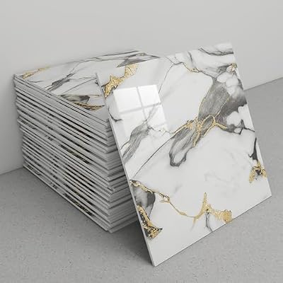 30pcs Marble Peel and Stick Backsplash Waterproof Washroom Wall Panels, Peel and Stick Tile, PVC Foam Wall Panels for Living Room,Kitchen,Bathroom(A7)