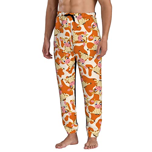FJQWKLF Pantalones Deportivos para Hombre con Estampado de Vaca Naranja, Pantalones Deportivos Casuales para Correr, con Bolsillos, Transpirables, para Entrenamiento y Correr, XXL
