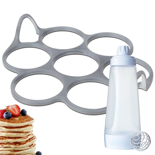 AKENZ - Moule à 7 anneau cercle pancakes blinis oeuf en silicone avec distributeur mélangeur de crepes
