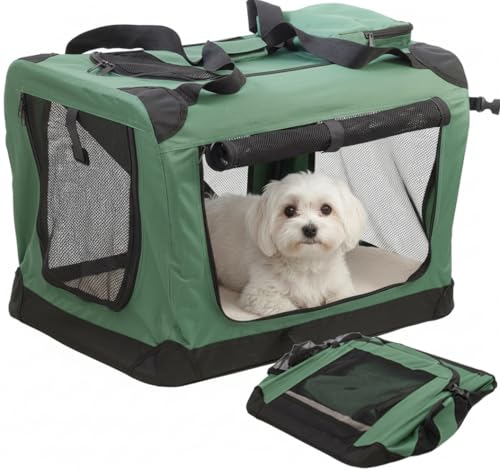 iimono117 折りたたみ ペットケージ 犬 ソフトケージ 犬用 ソフトクレート (高さ40×幅43×奥行60cm) 猫用キャリー カート 持ち手付き 犬猫兼用 4面メッシュ ペットハウス ソフトケージ 犬用ソフト ドライブ