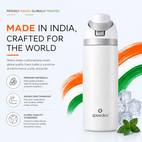 Image of Speedex Coral 500 Stainless Steel Vacuum Insulated Water Bottle 950ml | Thermosteel Flask | Hot 18Hr Cold 24Hr | Flip Straw Lid Sipper | Kids Boys Girls Men Women Office School Gym Travel | White