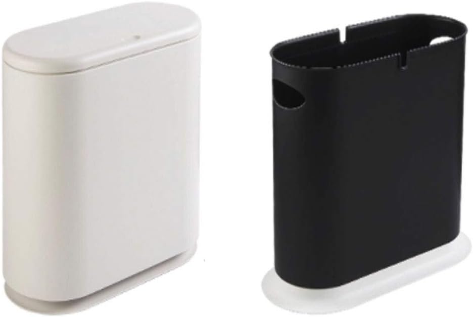 Jusirun Trash Can Double Layer Plastic Stylish Garbage Press Type Can Capacity with Trash Bag Holder Trash Bin for Home Office Hotel White/Apricot/Pink/Gray