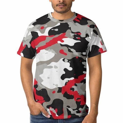 Tee shirt homme manches courtes camouflage rouge noir pour briser la monotonie