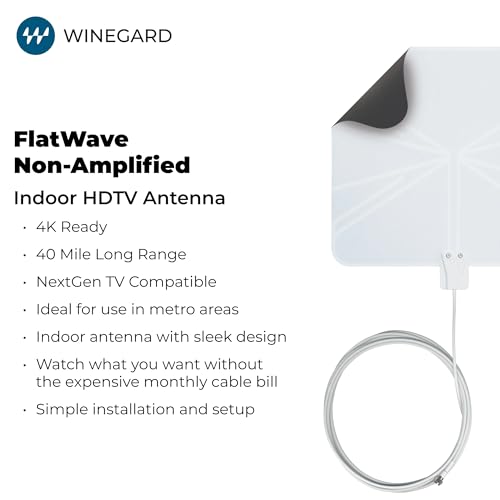 Image of Winegard FL-5000 Indoor HD Antenna FlatWave - Non-Amplified VHF /UHF Indoor TV Antenna-Over-the-Air Reception-40 Mile Range-NextGen TV Compatible Ultra-Thin-Dual Color Easy Setup-For Metro Areas
