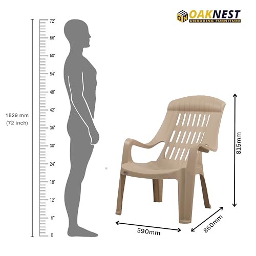 Image of Oaknest Supreme Comfy Relaxing Chair - Ergonomic High-Back Plastic Armchair for Home, Garden, Balcony & Patio | Heavy-Duty, Weather-Resistant & Easy to Clean | Dark Beige | Set of 2