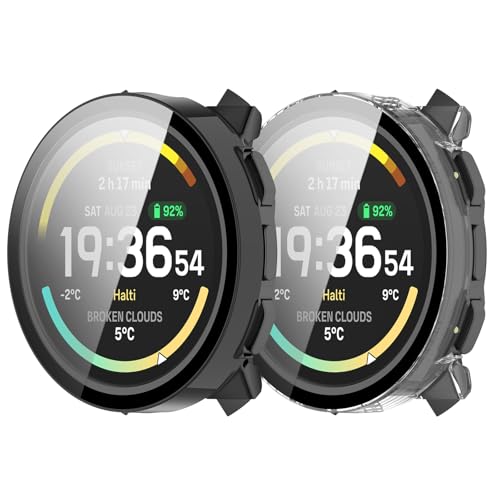 RuenTech �Ή�SUUNTO Vertical 2 �P�[�X/�J�o�[ PC�f��+�����K���X SUUNTO Vertical 2 �J�o�[ �S�ʕی� �X���g �P�[�X �K���X�t�B���� ��̌^ ���ϋv �����ߗ� ���t�����ȒP (�u���b�N+�N���A)