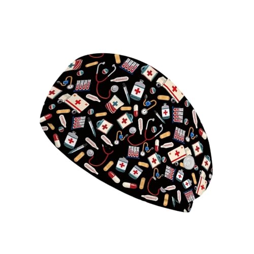 Babrukda Doctor Nurse Accessories Headbands Hats Caps for Women Men Elastic Mask Holders to Protect Ears Vivid Style Print Hairbands Non Slip Turban Sweatband Headwrap for Working