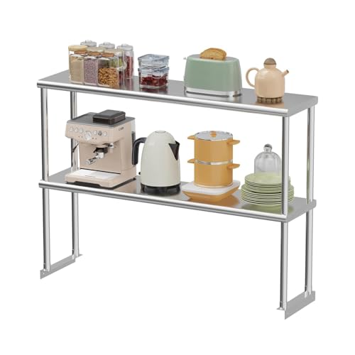 ElfinAura Adjustable 2-Tier Stainless Steel Overshelf for Commercial Prep Table – NSF Certified 12