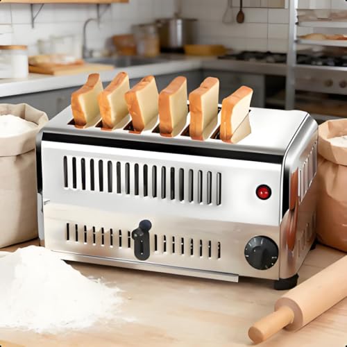 Tostadora Comercial Emergente de 6 Rebanadas, con Configuraciones de Tostado Ajustables y Una Ranura Extra Ancha para Pan de Corte Grueso; Adecuada Tanto para Restaurantes Como para Uso Doméstico.