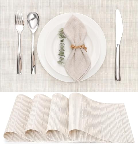 Spooky Table Mats Set of 4 | Waterproof Dining Table Mats | Beautiful Placemats for Dining Table | Heat Resistant | PVC Dinner Table Mats | Table Mats for Home, Hotel, Restaurant & Farmhouse (A-Beige)