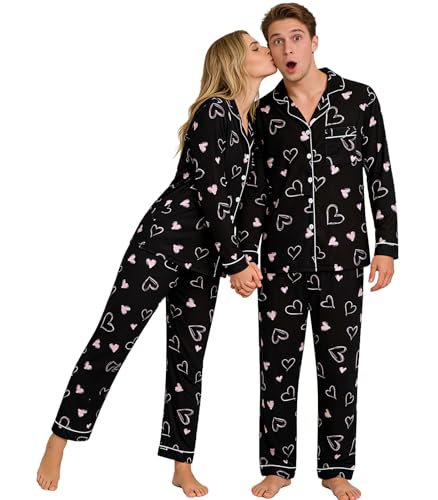 Image of RAISEVERN Couples Christmas Matching Pajamas 2 Piece Women Men Xmas Pjs Soft Pajama Set Long Sleeve Loungewear Warm Sleepwear