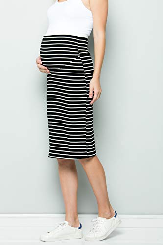 My Bump Maternity Skirt For Women - Comfort Stretch High Waisted Tummy Control Cotton Blend Midi Pencil Skirt Made In Usa Black White Large #TOP4