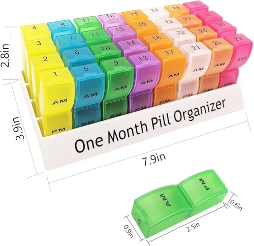 CAidRE Monthly Pill Organizer 2 Times a Day AM/PM, 31 Day Pill Box for Vitamins & Supplements, Pack Includes 1 Pill Cutter