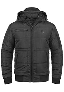 BLEND BHBoris Herren Winterjacke Steppjacke Jacke gefüttert mit abnehmbarer Kapuze Reißverschlusstaschen Regular fit, Farbe: Black (70155), Größe: M