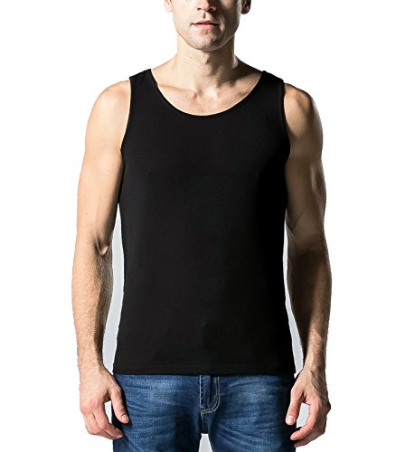 Liang Rou Men's Mini-Ribbed Stretch Tank Top Black L
