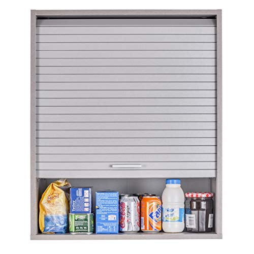 SIMMOB Küchenschrank Oberschrank Hängeschrank mit Rolladentür, Jalousienschrank, Silber, 60x35x72 cm BTH