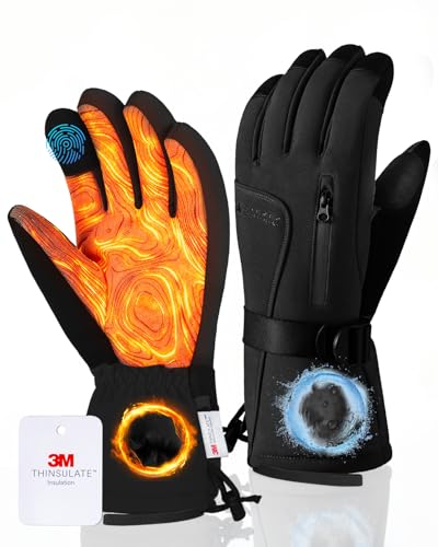 GXCROR Winterhandschuhe für Herren & Damen, wasserdichte Touchscreen Skihandschuhe mit 3M Thinsulate -30°C Wärme, Winddichte Kälteschutz-Handschuhe für Ski, Snowboard, Arbeit im Freien