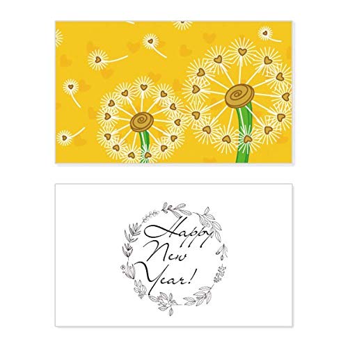 Tarjeta de Año Nuevo con flores amarillas y diseño de diente de león