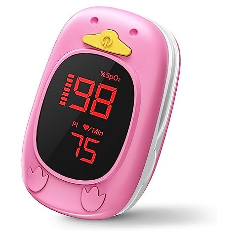 Child Pulse Oximeter For Kids - Pulse Oximeter Fingertip Childrens Pulse Oximeter Oxygen Meter Finger Pulse Oximeter ids, Included With AAA Battery/Lanyard, Pink Cover