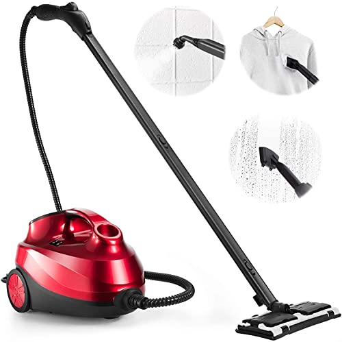 LDAILY 2000W Steam Cleaner with 19 Accessories, 1.5L Tank, Extra-Long Power Cord, Chemical-Free Pressurized Cleaning, 2000W Multi-Purpose Steam Cleaning System, or Floors, Cars, Home Use (Red)