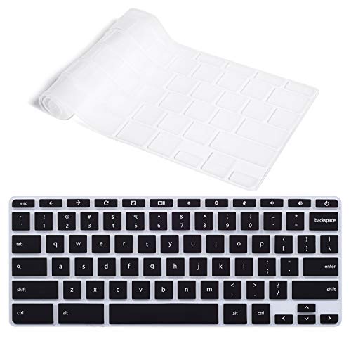 CaseBuy Ultra Thin Keyboard Cover Compatible HP 14 inch Touch-Screen Chromebook/HP Chromebook 14-ca Series/HP Chromebook 14-ak Series/HP Chromebook 14 G2 G3 G4 US Layout, Black + Clear