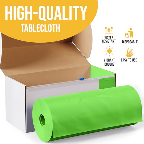Image of Exquisite Lime Green Plastic 54x100in Rectangular Tablecloth Roll with Built-in Cutter, 100 Feet, All-Season