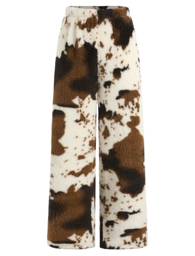 Image of ZAFUL Women's Fuzzy Plush Pajama Pants Wide Leg Pj Bottoms Lounge Pants | Soft Fluffy Sleep Pants Drawstring Elastic Waist Teddy Pjs for Women No Pockets